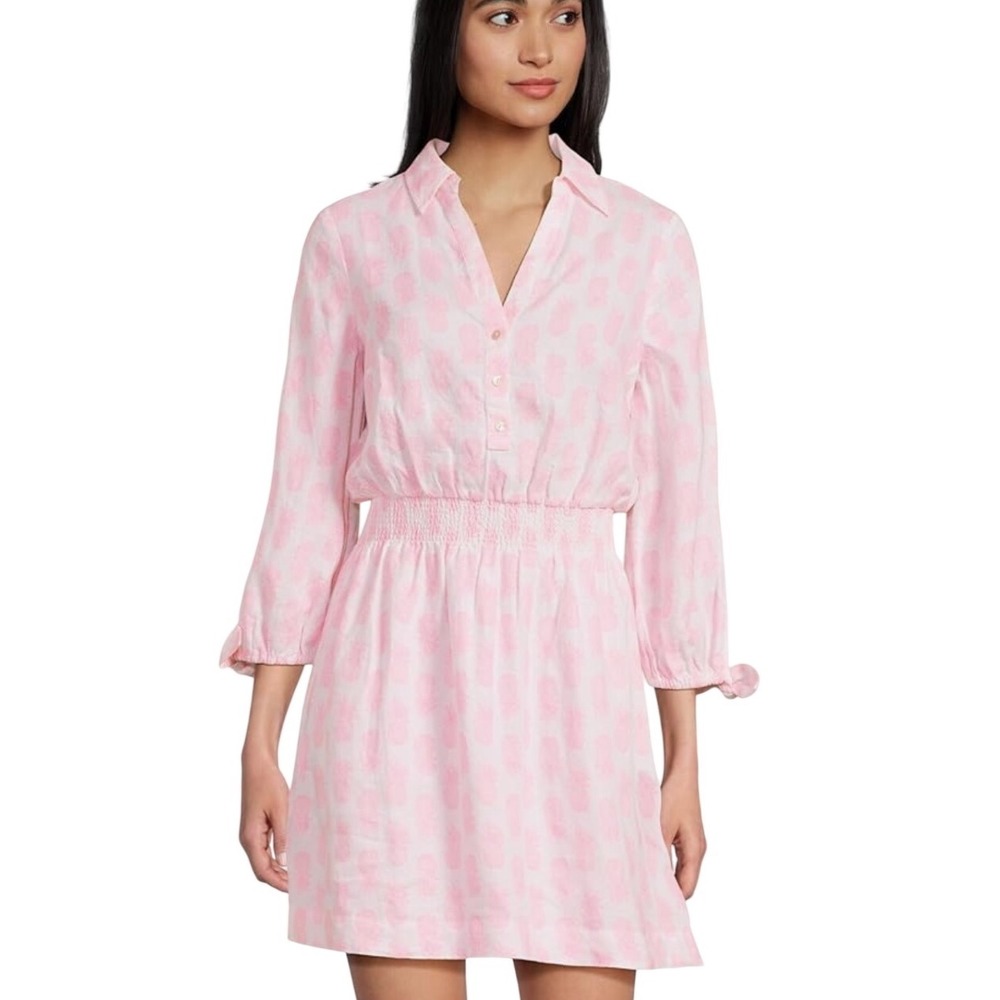 Lilly Pulitzer Abralynn Linen Long Sleeve Shirt Dress Pink Pineapple Print Sz 0